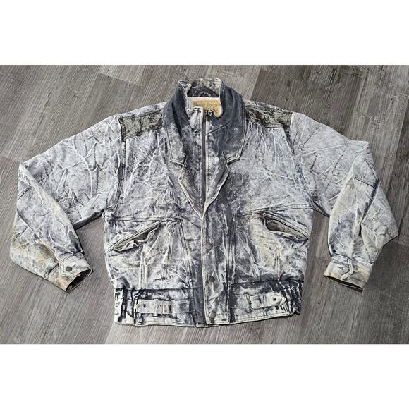 Vintage Hard Rock Denim By CODA Blue Antique Acid Wash Bomber Jacket Cloth Line - Picture 14 of 14
